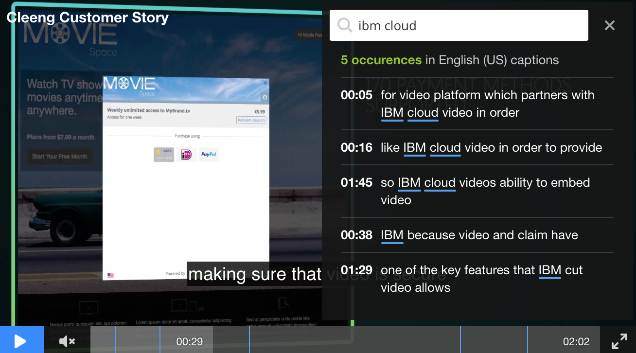 Search in Video: How to search for any spoken word in a video – IBM Video  Streaming